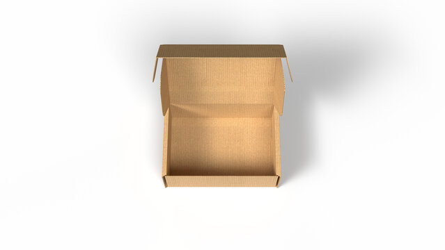open faced cardboard mailer box isolated on white background