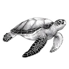Obraz premium Sea turtle Sketch Outline on White Background