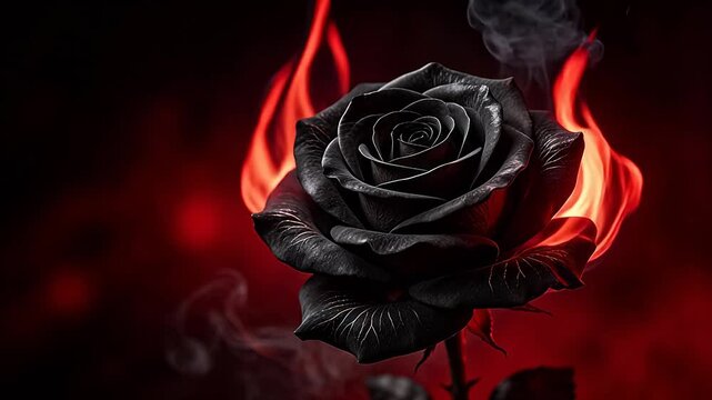 Black rose with flames and smoke