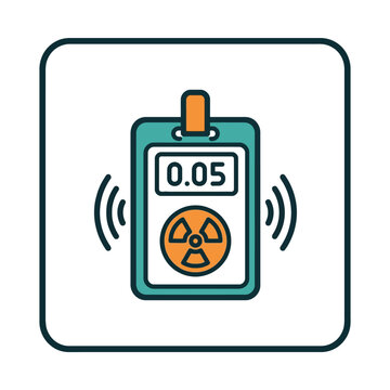 Radiation dosimeter badge icon showing measurement level and radioactive warning symbol. EPS Editable