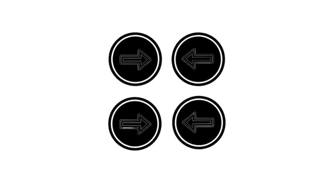 Minimal black silhouette icon, simple flat vector, bold black shape, no, no shading black circular arrow icons, right and left, on a, flat icon style