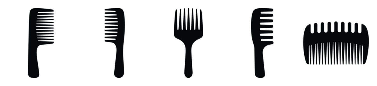 Set of minimalist  wide tooth comb silhouette vector icon for beauty design.