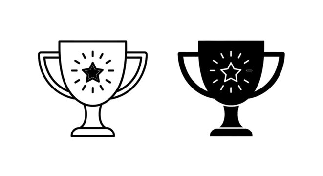 Minimal black silhouette icon, simple flat vector, bold black shape, no, no shading trophy cup with star icon, winner award symbol, achievement prize, on a, flat icon style