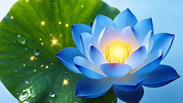 Blue lotus flower with green leaf