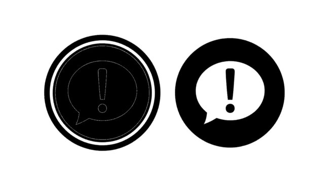 Minimal black silhouette icon, simple flat vector, bold black shape, no, no shading exclamation mark in speech bubble warning icon, on a, flat icon style