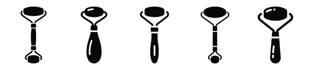 Naklejka premium Set of minimalist facial roller silhouette vector icon for beauty design.