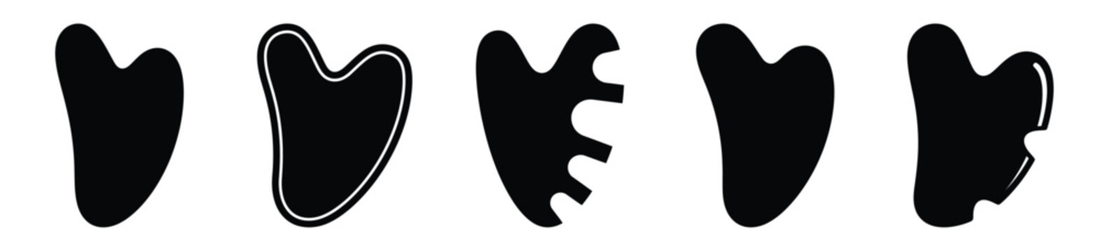 Set of minimalist  gua sha tool silhouette vector icon for beauty design.