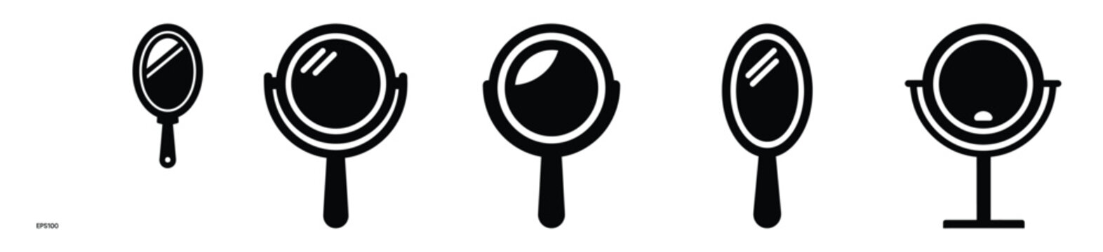Set of minimalist  hand mirror silhouette vector icon for beauty design.