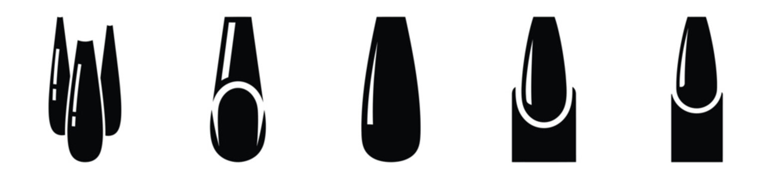 Set of minimalist  nail extension tips silhouette vector icon for beauty design.