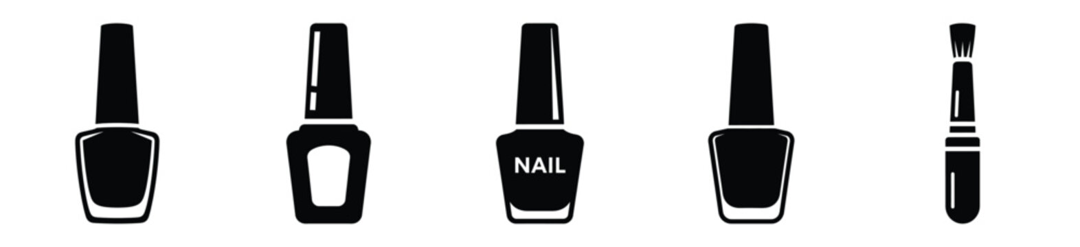 Set of minimalist  nail polish bottle silhouette vector icon for beauty design.
