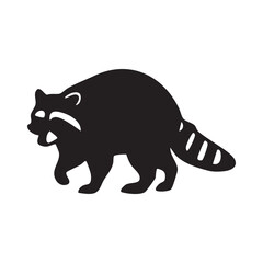 Fototapeta premium Black silhouette icon of a cute walking raccoon