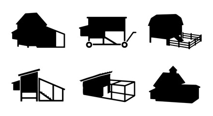 Chicken Coop Silhouettes: Farm Structures, Poultry Housing, Agricultural Buildings, Vector Icons Set © Nafisa