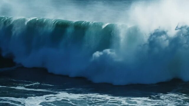 Epic ocean wave crashing with sea spray and turbulent water movement creating a powerful seascape