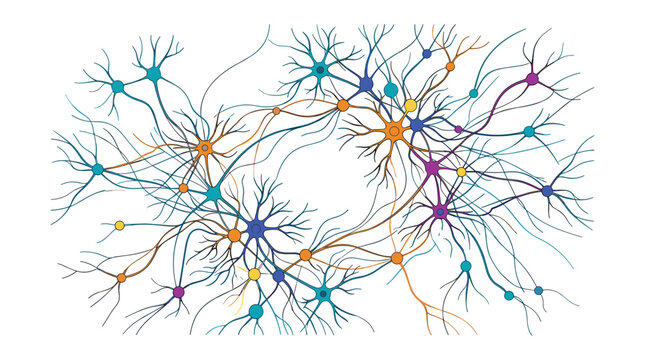Abstract colorful network of neurons and synapses representing brain activity and neural connections Vector