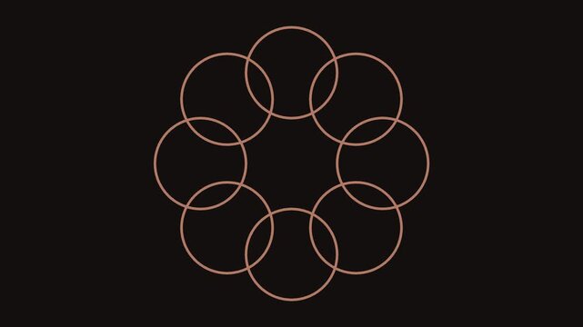 Abstract animation of eight connected circles forming an endless loop on dark background.