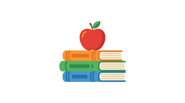 Stack of colorful books with a red apple on top symbolizing education and learning Vector