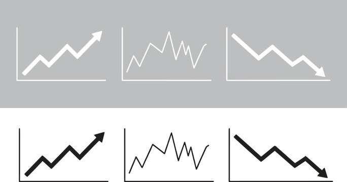Stock market line graph set featuring financial trading analytics up down trend and forex charts