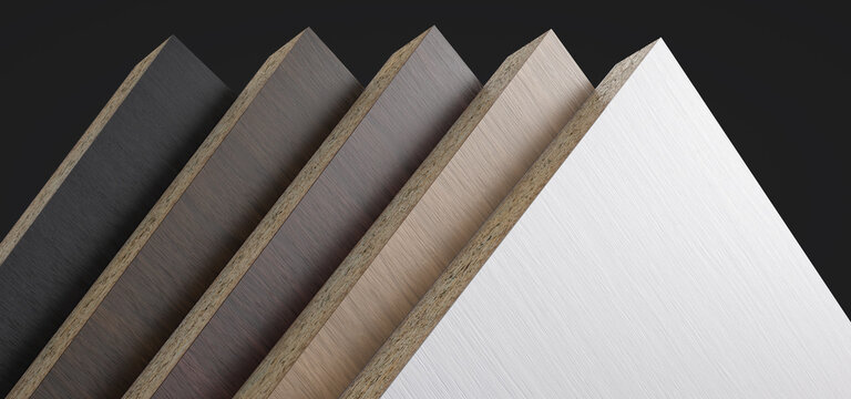Several colored chipboard panels. CGI.