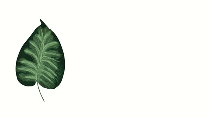 Large green leaf standing upright on a white background displaying details of its structure and shape in a simple manner © Олена Пляка