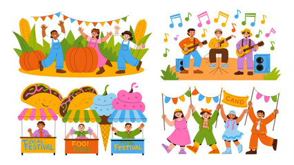 Fototapeta premium Minimal Local Festival Line Art Vector Set – Community Celebration and Cultural Event Elements