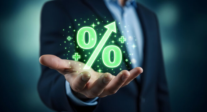 Zero percent increase displayed in a hand with a blurred business professional background
