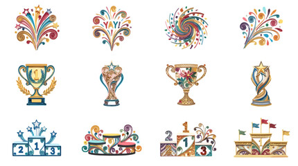 Fototapeta premium Colorful celebration fireworks and trophies for achievement and success