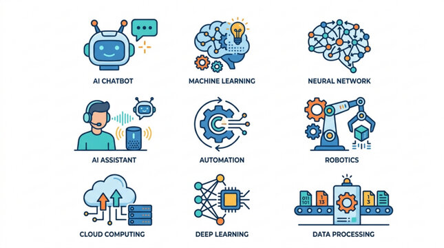 Ai and machine learning concepts icons set