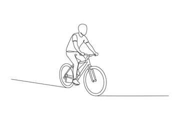 Obraz premium Continuous single line drawing of a man riding a bicycle.