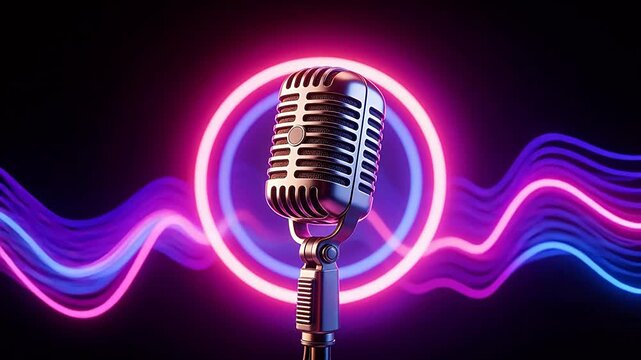 Microphone with neon sound waves