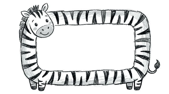 Cute zebra pastel crayon frame vector illustration