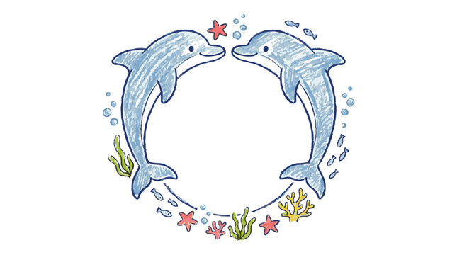 Cute dolphin pastel crayon frame vector illustration