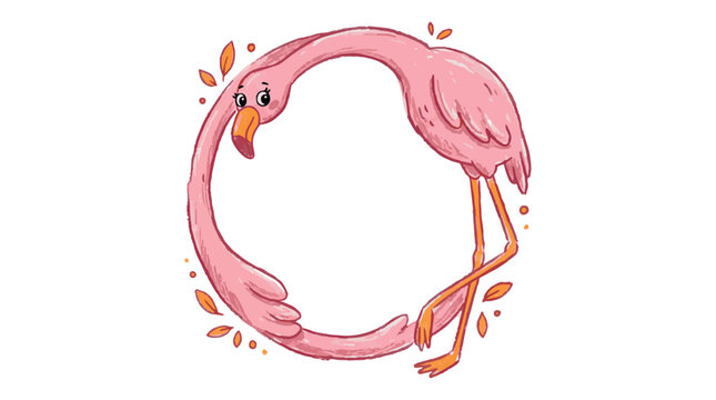 Cute flamingo pastel crayon frame vector illustration