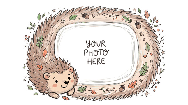 Cute hedgehog pastel crayon frame vector illustration