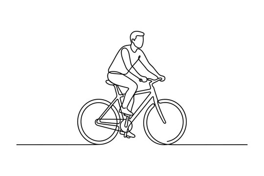 Continuous one line drawing of a man riding a bicycle.