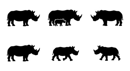 Rhino Silhouettes Collection, Wildlife Animal Icons, African Safari Mammal Graphics, Vector Set © Mim