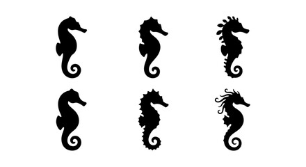 Seahorse Silhouettes Vector Icons: Marine Life, Ocean Creatures, Nautical Design Elements, Aquatic Animals © Mim