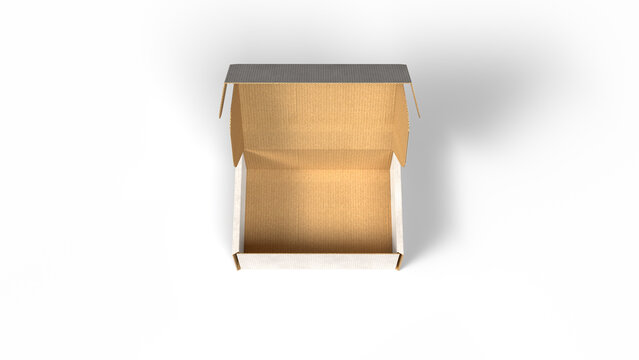 open faced white cardboard mailer box isolated on white background