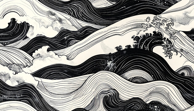Padr&atilde;o abstrato de ondas em preto e branco.