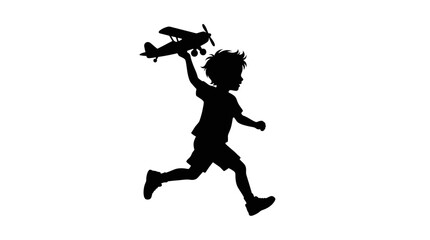 Obraz premium Silhouette of a Child Running with a Toy in Motion.
