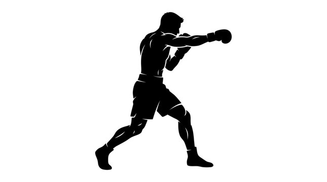 Silhouette of a Boxer in Action During Training Session.