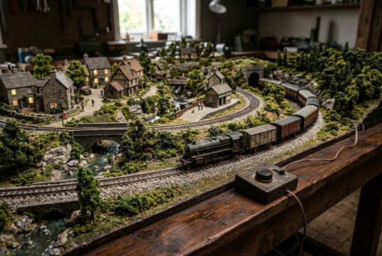 Detailed Miniature Train Set with Village and Landscape