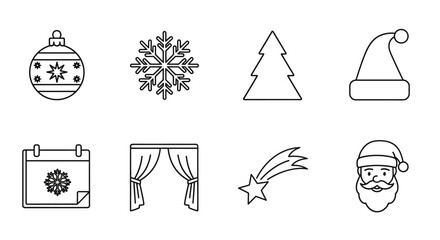 Fototapeta premium Christmas Icons, Winter Holiday Symbols, Vector Graphics, 7 Festive Elements