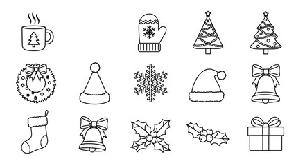 Fototapeta premium Christmas icons, winter symbols, festive decorations, holiday elements, 20 line art graphics