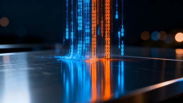 Digital binary code streams on reflective surface