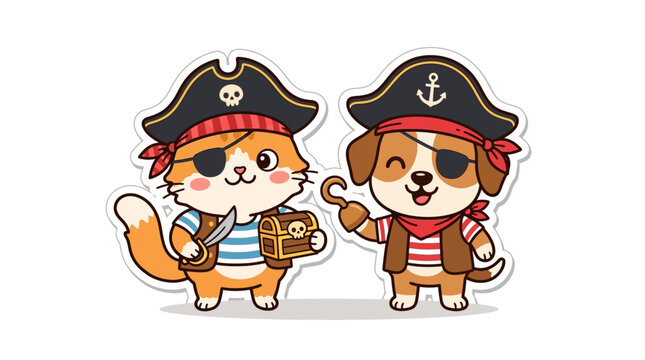 Cute cartoon pirate dog and cat.