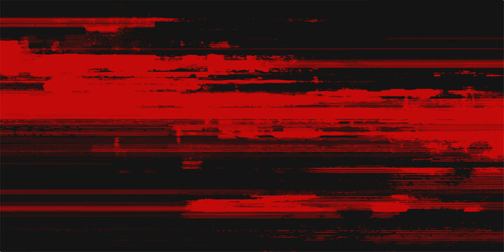 A vibrant abstract background featuring a dynamic digital glitch effect with stark red lines and textures against a dark canvas, evoking a sense of technological disruption or error.
