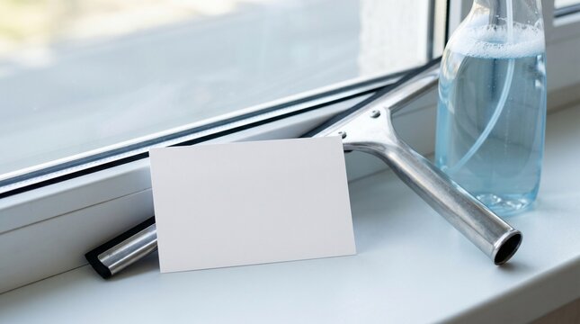 Clean arched window after washing, Sunlight pattern on wall, Squeegee and cloth on sill, Elegant home service result photo