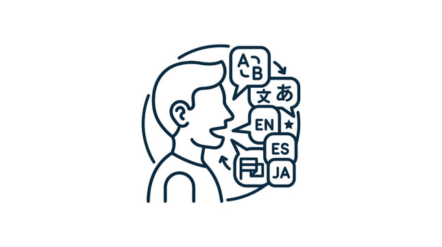 Person Speaking with Translation Bubbles.