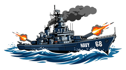 Navy Warship Destroyer at Sea Firing. © Yakup