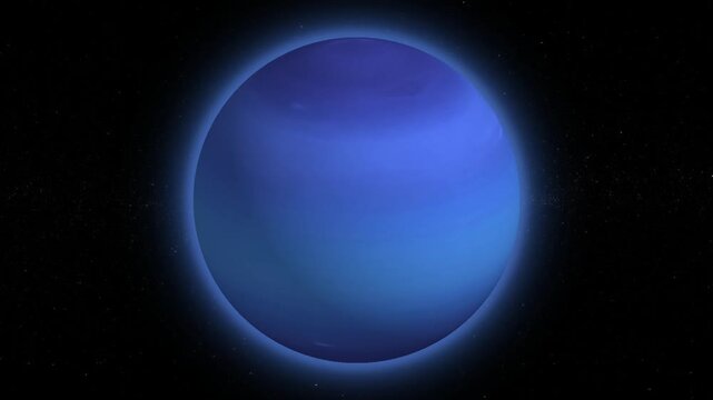 Realistic blue ice giant planet Neptune rotating in deep space on dark starry background cinematic